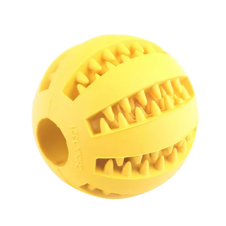 nontoxic dog chew toy ball yellow rubber bite-resistant treat feeder for dogs and puppies tooth cleaning chew toy