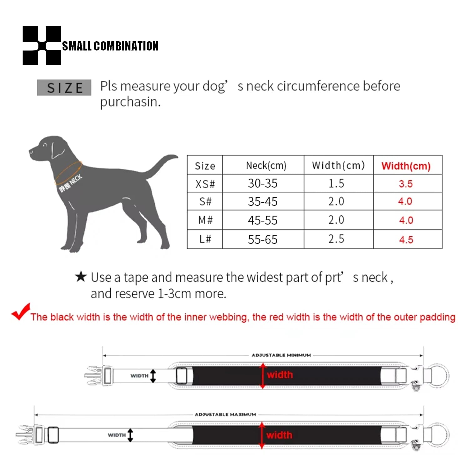 reflective no pull dog harness set size guide with adjustable neck and width measurements for large dogs