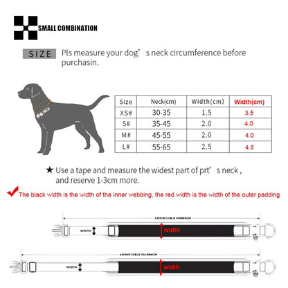 reflective no pull dog harness set size guide with adjustable neck and width measurements for large dogs
