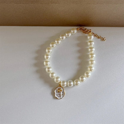 Elegant pet pearl necklace collar with gold buckle and charm, white pearl dog collar accessory, Color 7
