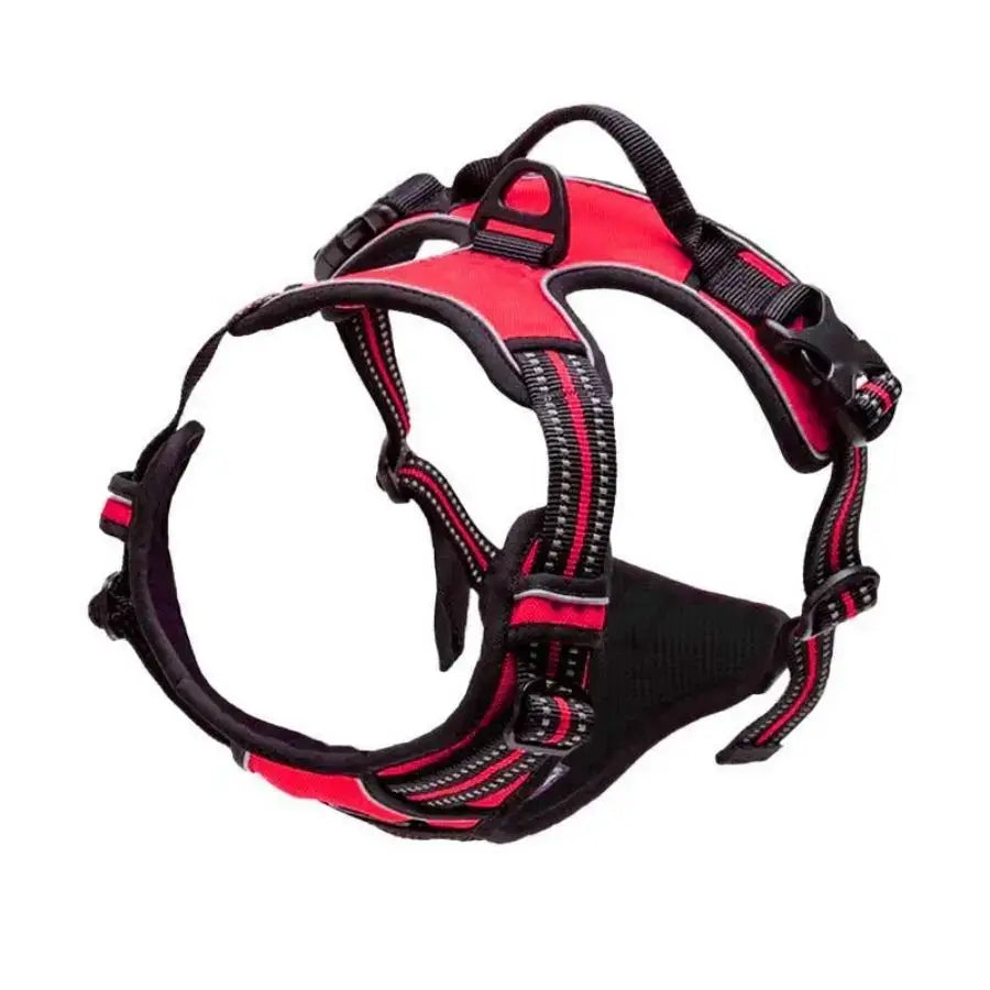 Red no pull dog harness vest with reflective nylon straps, front clip and handle for medium to large dogs, comfortable walking
