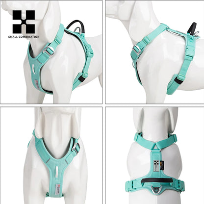 reflective no pull dog harness set for large dogs, adjustable aqua chest vest with leash attachment and quick-release buckles