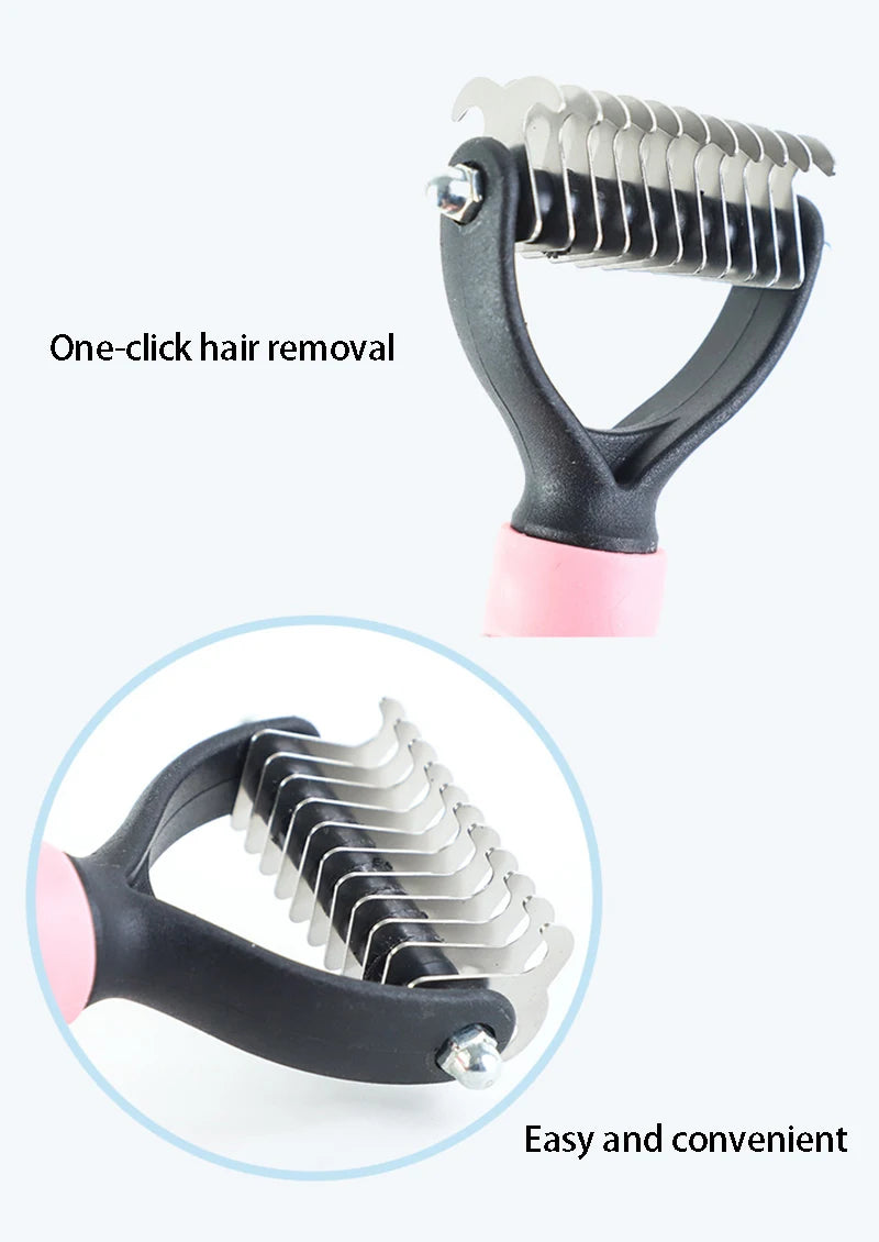 Double sided pet deshedding brush with one-click hair removal, stainless steel pet grooming tool for reducing shedding and knots