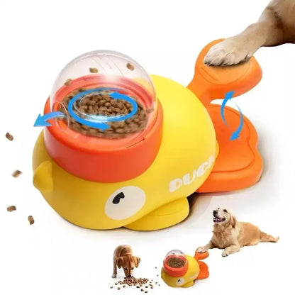 automatic dog treat dispenser cartoon duck slow feeder toy for dog training and interactive play