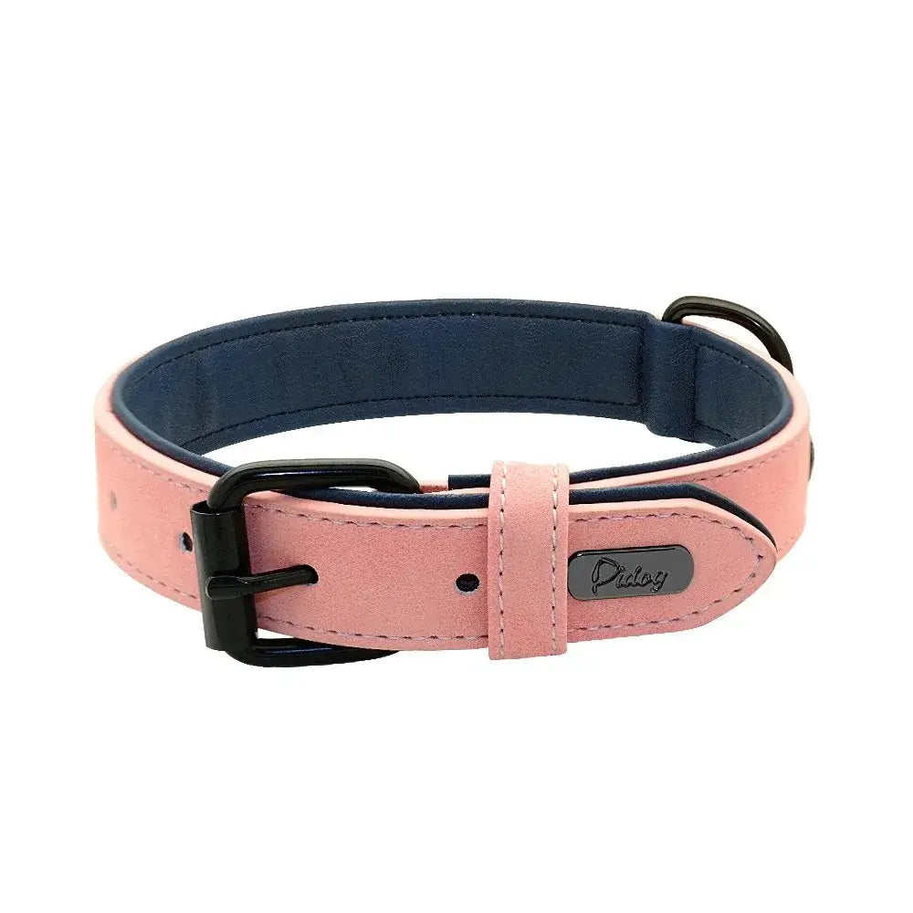 Personalized leather dog collar pink and navy custom name tag collar for small medium large dogs