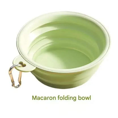 Green collapsible pet travel bowl for dogs and cats, 350ML silicone folding pet dish with carabiner for easy portable feeding