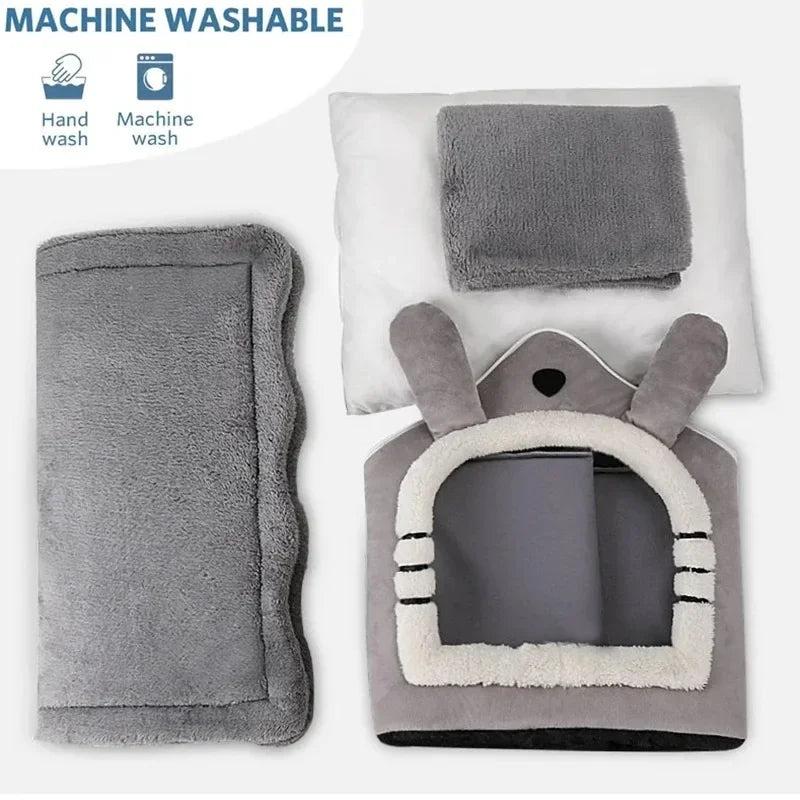 Machine washable indoor warm dog house with soft removable cushion for small dogs and cats, four-season pet bed tent