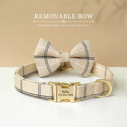 Custom Dog Collar Nylon Puppy Dog Collars With Cute Bowknot Engraved Pet Necklace Dog Collars For Small Medium Dogs Chihuahua
