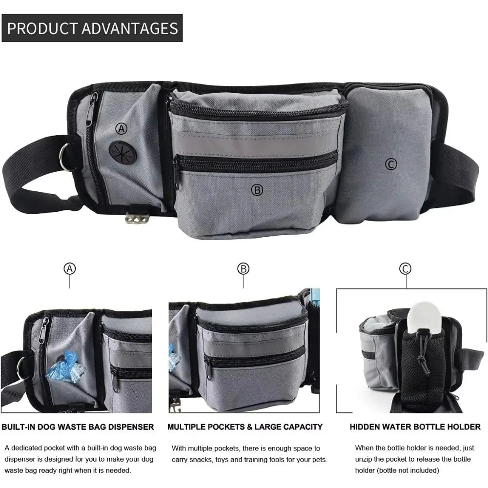 Dog Training Walking Bag Hand Free Treat Pouch Running Waist Bag Pet Puppy Train Snack Feeder Pocket Dog Bowls Water Cup Bags.