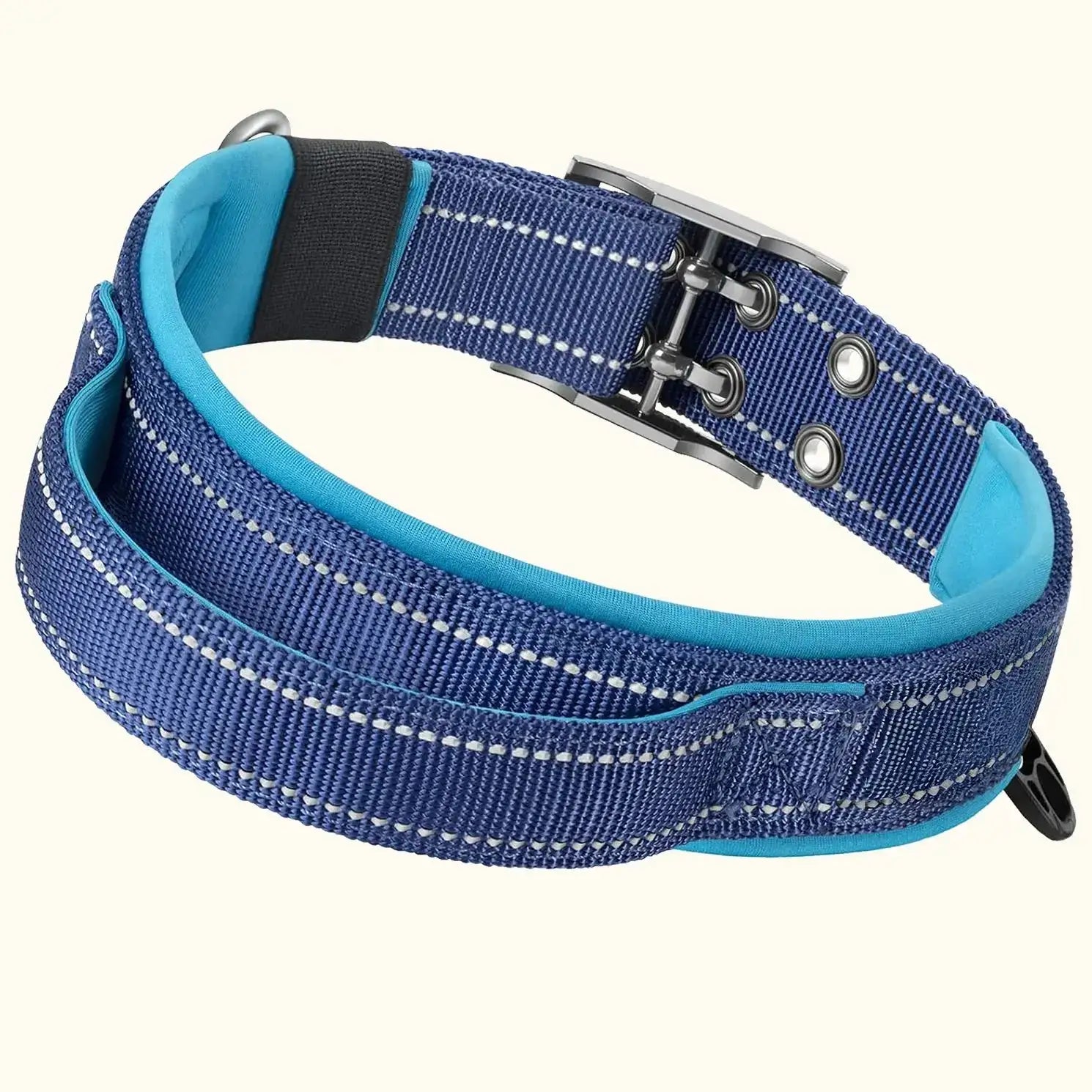heavy duty tactical dog collar with handle, padded reflective military training collar for medium and large dogs