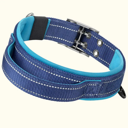 heavy duty tactical dog collar with handle, padded reflective military training collar for medium and large dogs