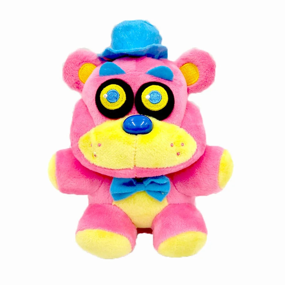 FNAF Freddy plush toy pink bear stuffed animal with blue hat and bow tie, 18cm birthday gift for kids