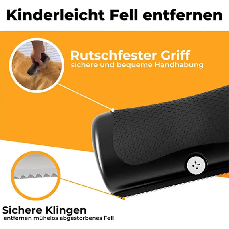 pet deshedding brush with ergonomic non-slip handle for safe, easy dog and cat hair removal