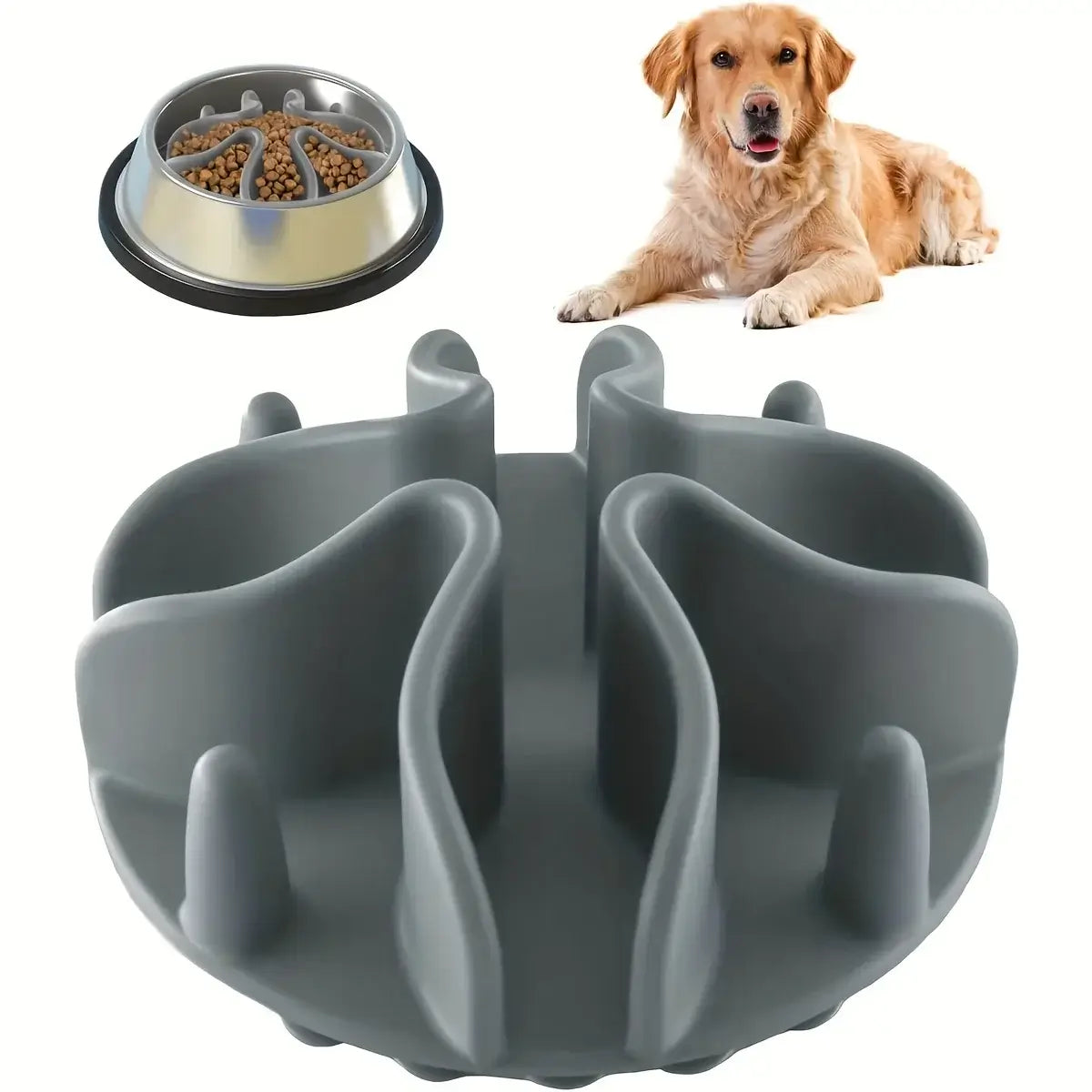 silicone slow feeder dog bowl insert for pets, compact round-edge feeding aid to slow eating and reduce gulping
