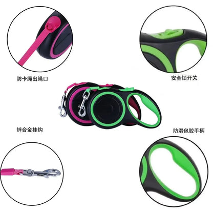 nylon dog leash rope retractable leash with quick release handle, safety lock, and zinc alloy hook for dogs
