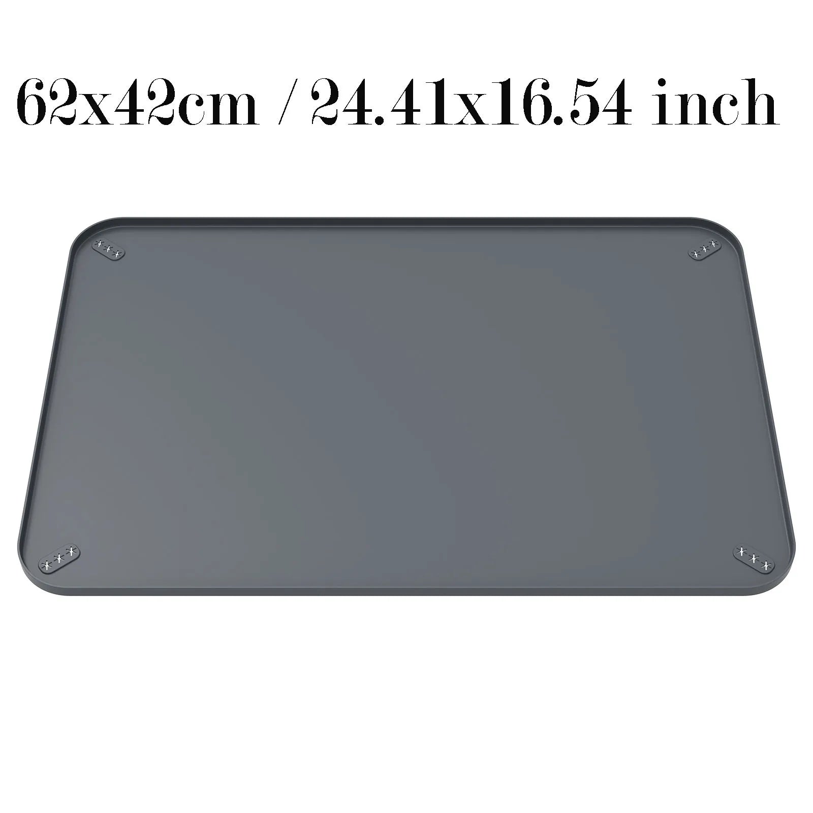 Large gray silicone dog feeding mat, 62x42cm, waterproof and easy to clean.