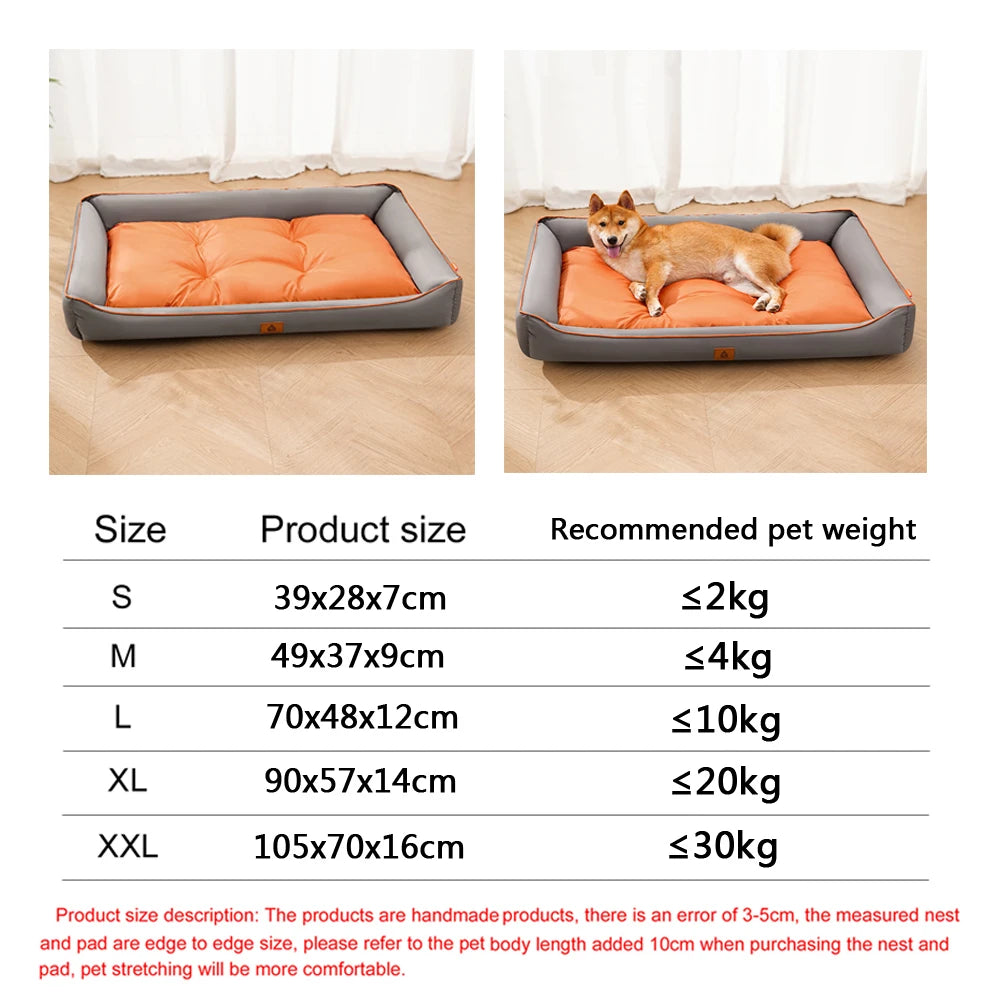 waterproof square dog bed for large dogs gray orange cushioned sofa-style pet bed with non-slip base for dogs and cats
