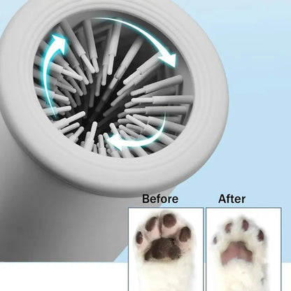 Automatic pet paw cleaner with rotating silicone bristles for fast, low-noise cleaning of dog and cat paws