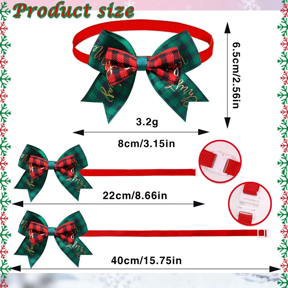 10PCS Christmas Plaid Adjustable Dog Collars Bows Winter Pet Dog Bowties Party Classical Dog Bow Ties Pet Supplies For Dogs