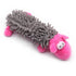 Gray and pink squeaky plush dog chew toy with mop fur shell for puppy training and daily chewing