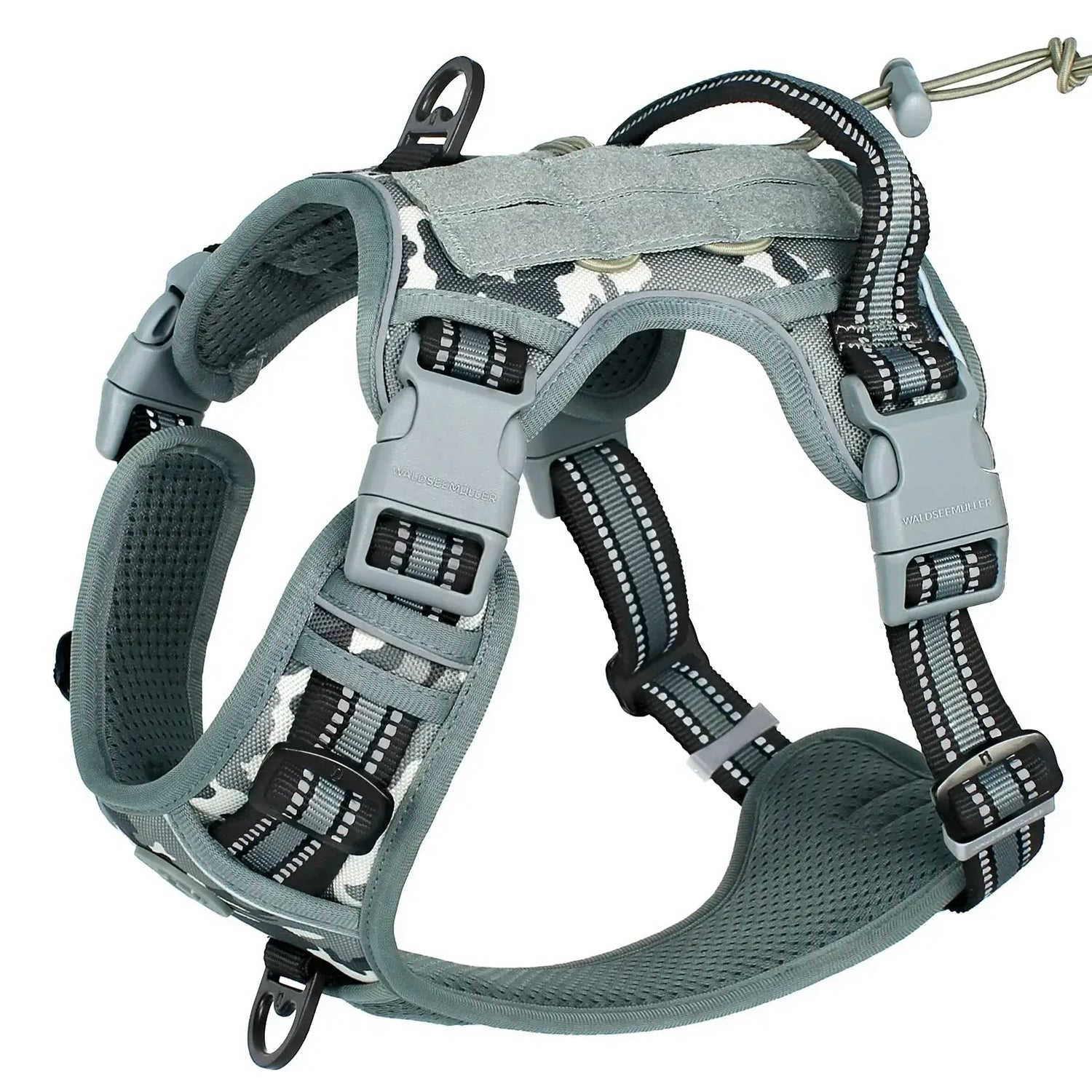 tactical no pull dog harness light grey breathable MOLLE vest harness for medium large dogs, reflective military style