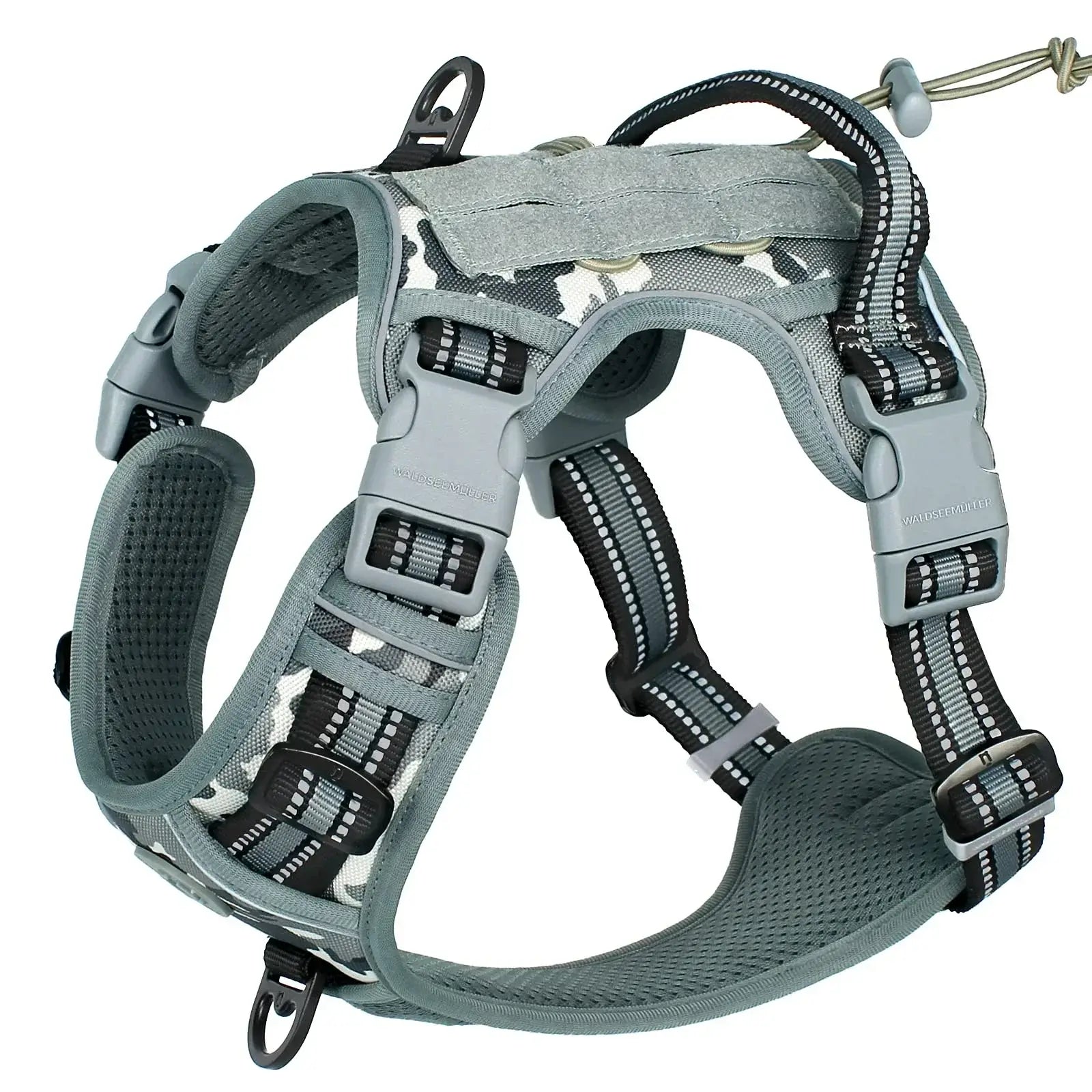 tactical no pull dog harness light grey breathable MOLLE vest harness for medium large dogs, reflective military style
