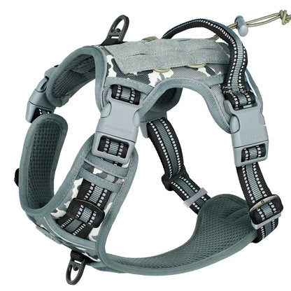 tactical no pull dog harness light grey breathable MOLLE vest harness for medium large dogs, reflective military style