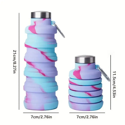 Collapsible water bottle with carabiner, foldable 500ml travel bottle for gym, camping and hiking, leak-proof portable design