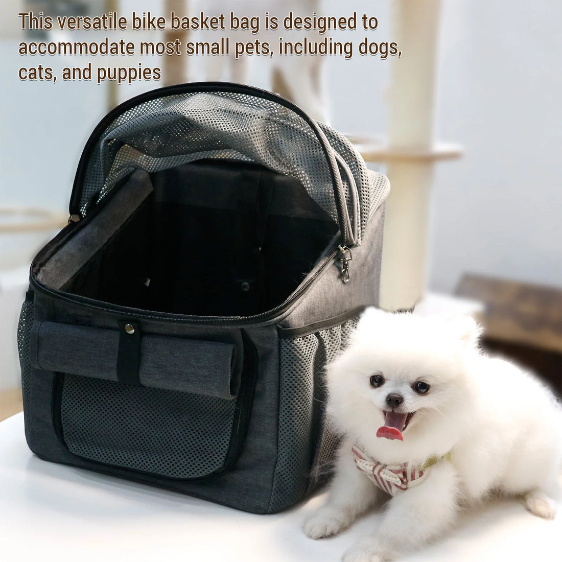 dog bike basket carrier backpack for small pets, expandable Oxford cloth pet carrier for dogs, cats, and puppies