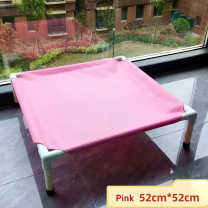 Pink elevated dog camping bed 52x52cm, foldable nylon pet hammock for dogs and cats, removable washable portable pet bed