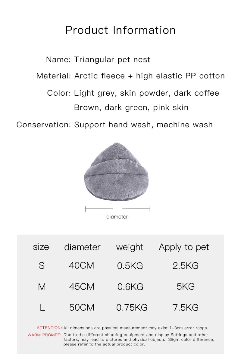 washable plush dog bed triangular pet nest with arctic fleece, hand-washable, for small dogs and cats