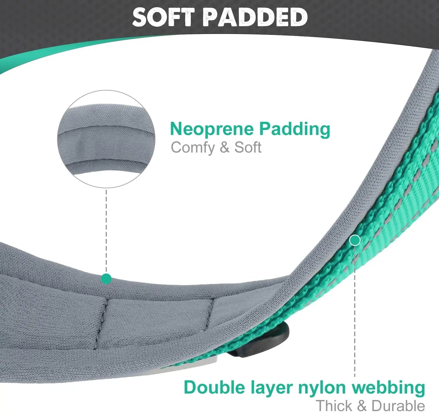 Padded Dog Collars for small Medium large Dogs Reflective Wide Pet Collars Adjustable Heavy Duty Nylon Neoprene Dog Collar detailing neoprene padding and nylon webbing.