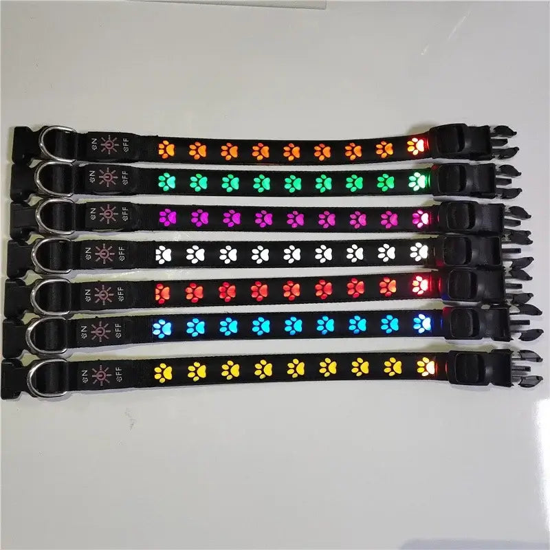 luminous safety dog collar LED paw print glowing dog collars for night walking, anti-lost reflective pet safety accessory