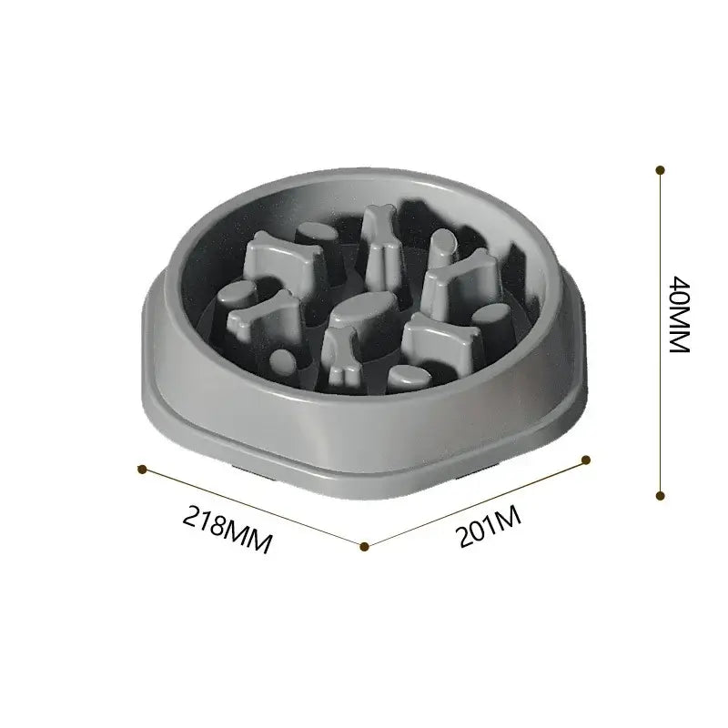 Gray anti-choking slow feeder bowl for cats and dogs, maze design, non-slip thickened round pet food bowl, 218x201x40mm