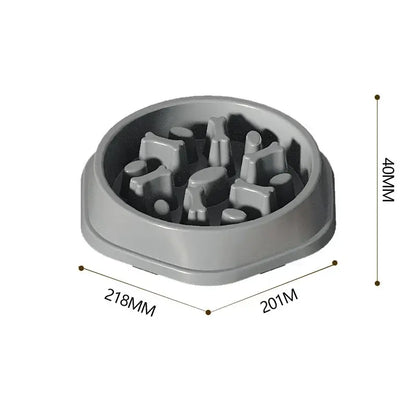 Gray anti-choking slow feeder bowl for cats and dogs, maze design, non-slip thickened round pet food bowl, 218x201x40mm