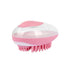 Pink shampoo dispenser dog bath brush with soft silicone bristles, portable 2-in-1 pet grooming and massage comb
