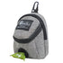 Gray dog waste bag dispenser pouch with zipper, carabiner, and green bag showing