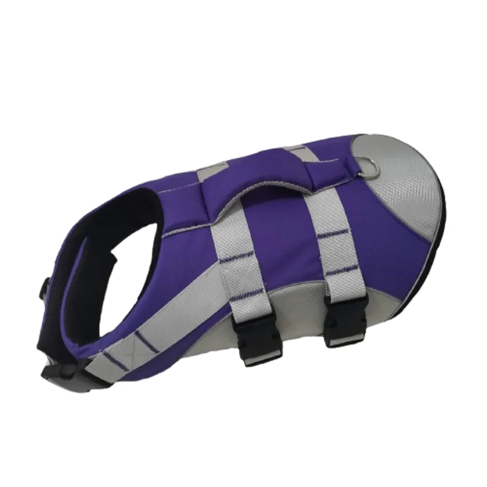 reflective dog life jacket purple breathable Oxford cloth pet safety vest with adjustable straps and enhanced buoyancy