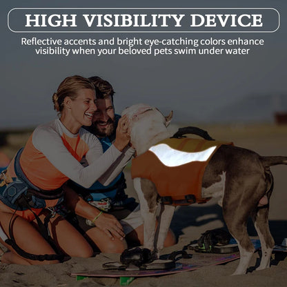 reflective dog life jacket with bright visibility, rescue handle, and leash ring for safe swimming and boating