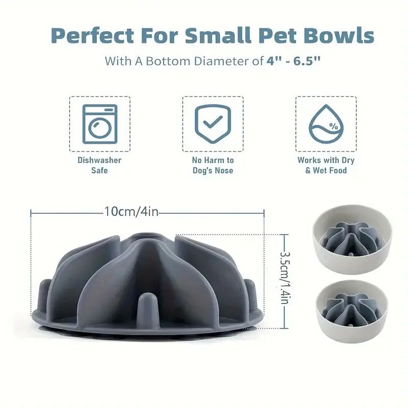 silicone slow feeder dog bowl insert for small pet bowls, dishwasher safe, 10cm round design