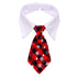 christmas dog necktie red plaid snowflake pet tie with white collar, adjustable cloth dog grooming accessory