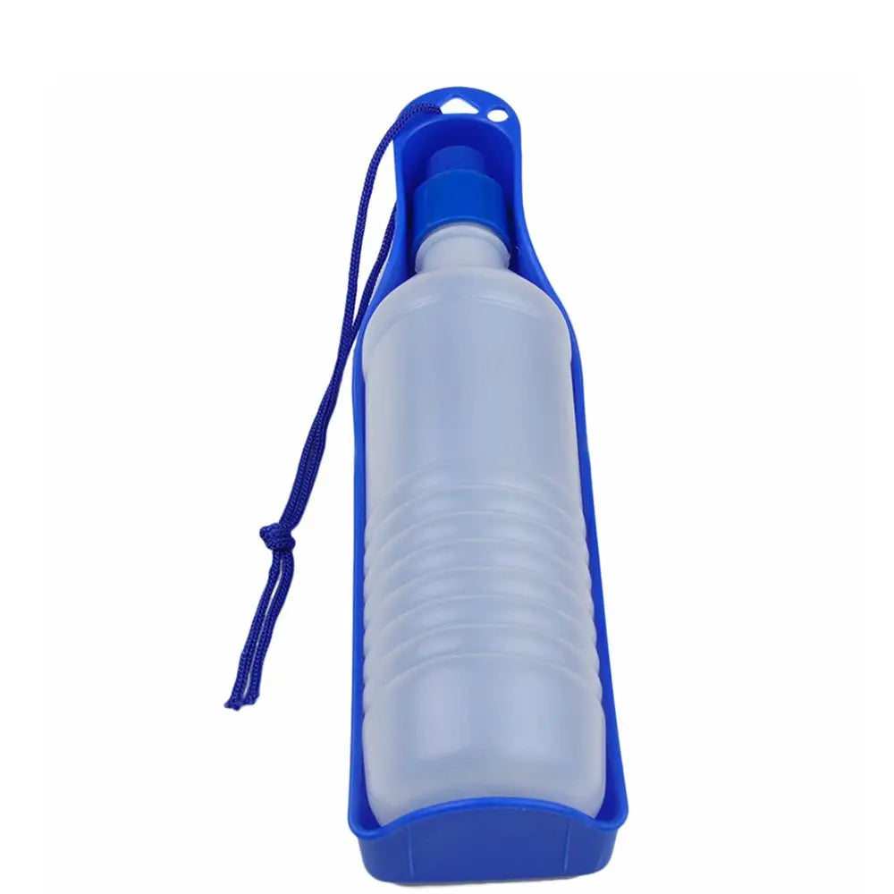 portable pet water bottle for dogs, blue travel cup drinking bowl dispenser for dogs and cats, 250ml