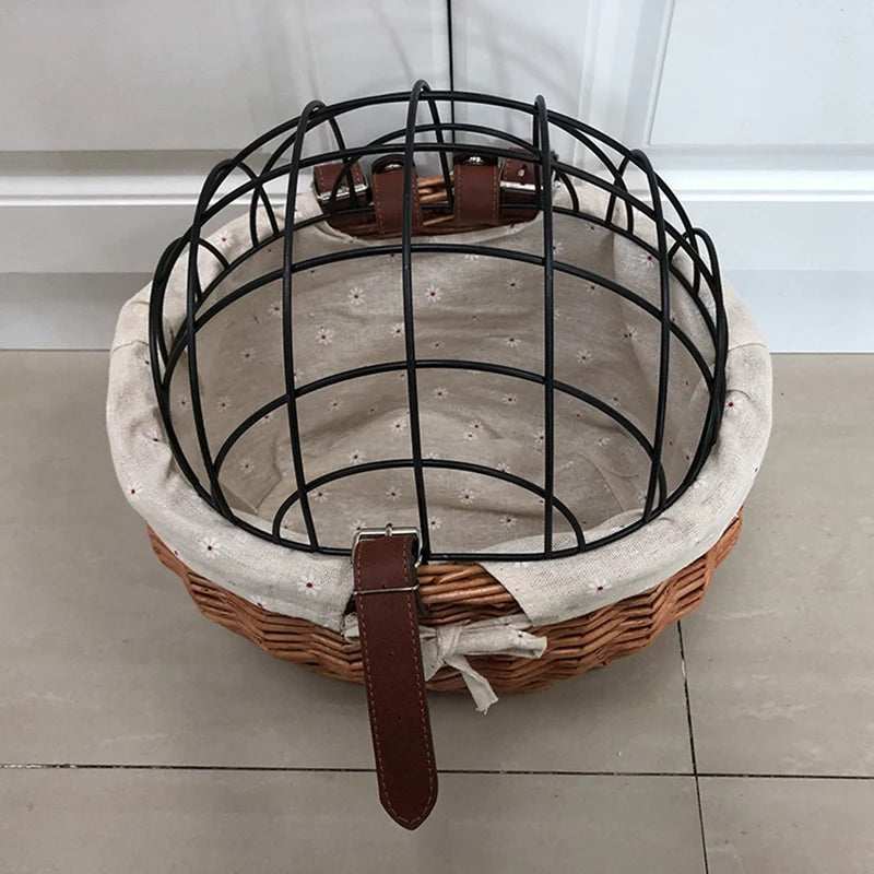 Cat Dog Bicycle Front Handlebar Basket Pets Seat Handwoven Wicker MTB Road Bike Basket Pet Cat Dog Carrier