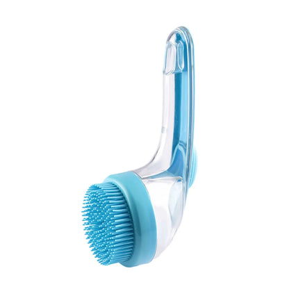 pet bath brush with shampoo dispenser silicone long handle grooming brush for dogs and cats