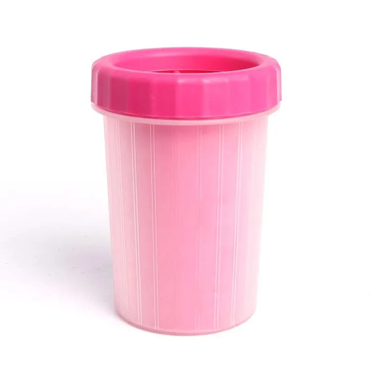 Pink automatic pet paw cleaning cup for dogs, puppies and cats, a practical paw washing cup for cleaner paws after outdoor play.