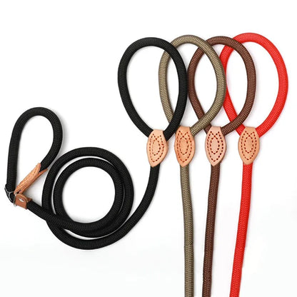 Dog Walking Leash Slip Rope Lead Leash Heavy Duty Braided Rope Adjustable Loop Collar Training Leashes for Large Dogs in various colors.