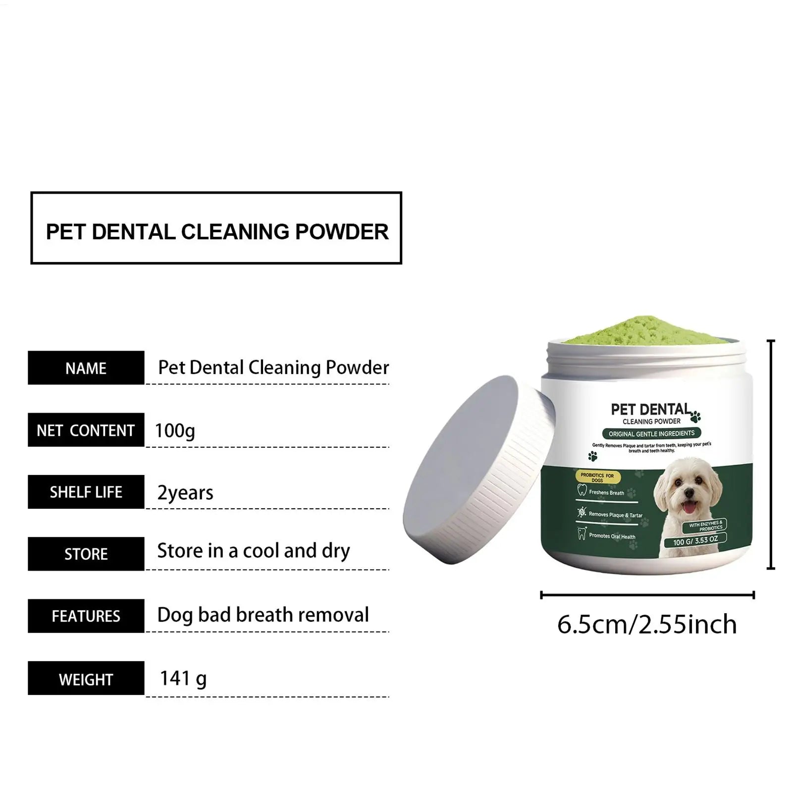 dog teeth cleaning powder pet dental cleaning powder jar for plaque and tartar removal and fresh breath