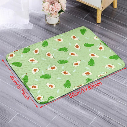 reusable washable dog pee pad, green avocado print pet mat, 50x40cm, absorbent dog training mat for floors