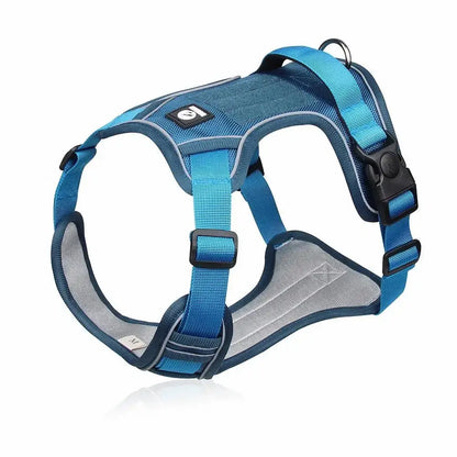 Adjustable reflective dog harness lake blue vest style nylon pet harness with buckle for medium large dogs