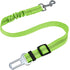Dog Safety Leash Adjustable Retractable Cushioning Elastic Pet Leash Car Seat Seat Belt Safety Rope Tug Rope in green color.